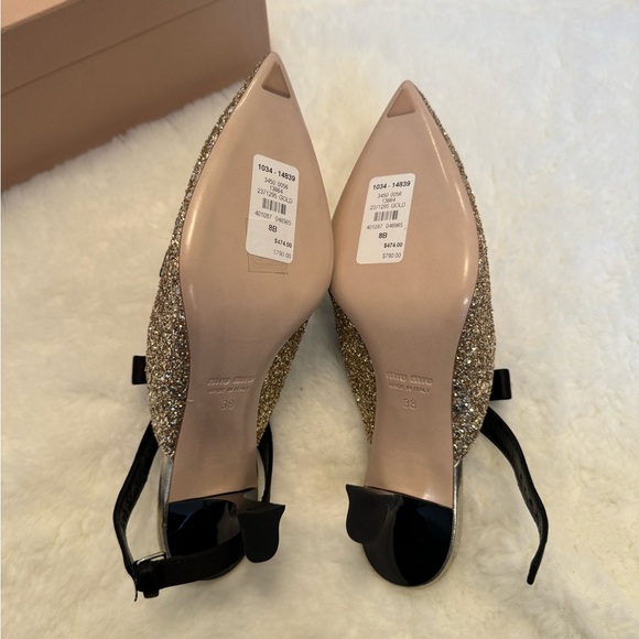 NWT MiuMiu Glitter Bow Heels - size 38 - Picture 8 of 8